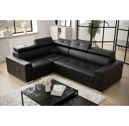 Rohová sedací souprava MARGO II 270×197 přírodní kůže - černá kůže , levá