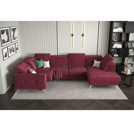 Rohová sedací souprava MALIBU MAX II s funkcí spaní a relaxací 180x350x182 cm -červená , levá strana