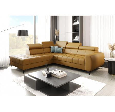 Rohová sedací souprava PORTO přírodní kůže 225x255 cm - levá, Kůže hořčicový mat