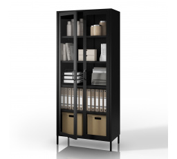 Skleněná vitrína do obývacího pokoje kovová černá ANGELO Modern 800 x 1850 x 450 mm