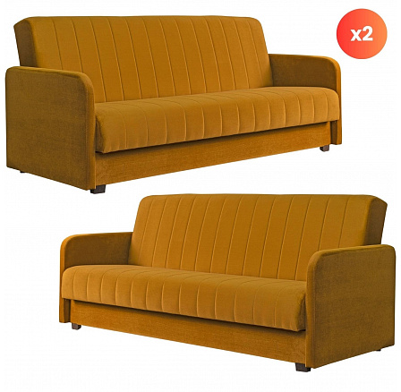 Sada 2x Rozkládací Pohovka PORTO Hořčicová Sametová