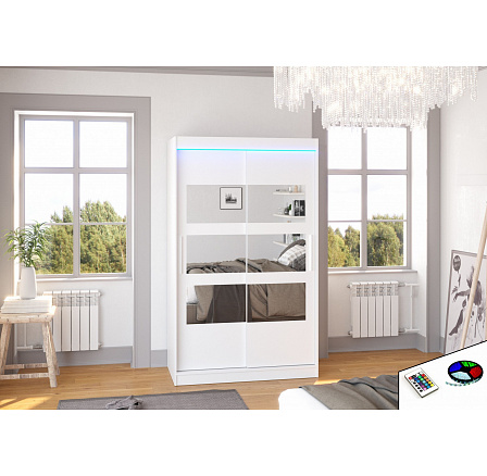 Posuvná skříň se zrcadlem a LED osvětlením KOLORADO 120 Bílá+Bílá Posuvná skříň se zrcadlem a LED osvětlením KOLORADO 120 Bílá+Bílá