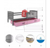 Dětská postel KUBUS 80x190 cm se šuplíkem, bez matrace, Grafit/Růžová
