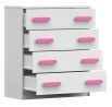 Komoda 4S SMYK I - 02, Bílá Mat/Růžová