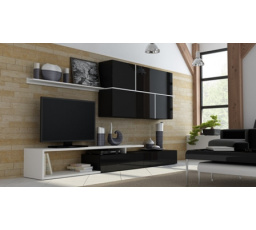 Tv komoda GOYA, černá/lesklá černá/bílá