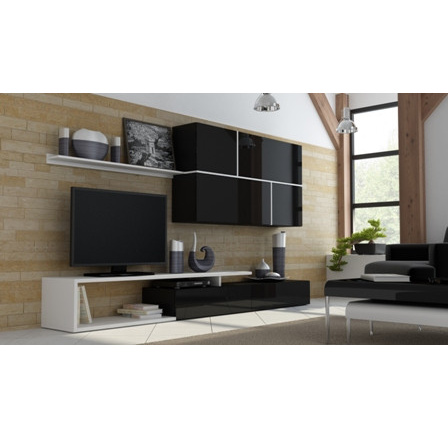 Tv komoda GOYA, černá/lesklá černá/bílá