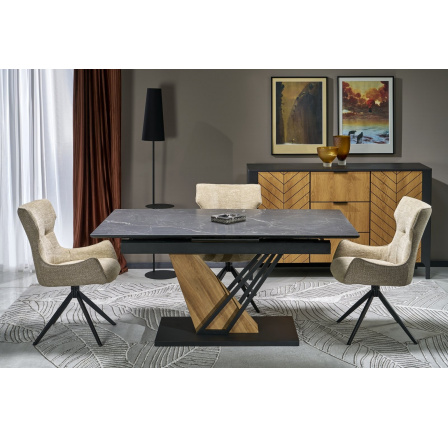 Jídelní stůl VOLANT 160, efekt černého mramoru/zlatý dub /černá