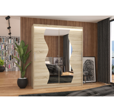 Posuvná skříň se zrcadlem a LED osvětlením MEDISON 180 Sonoma+Sonoma