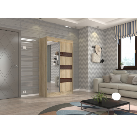 Posuvná skříň se zrcadlem a lacobelem TOURA 120 Sonoma+Choco Lacobel