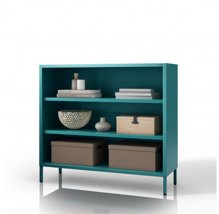 Nízký kovový regál mořský / tyrkysový Moderní LUCA, 1000 x 900 x 350 mm