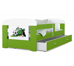 Dětská postel FILIP se šuplíkem bez matrace, 180x80 cm, Bílá/Zelená/Fotbal