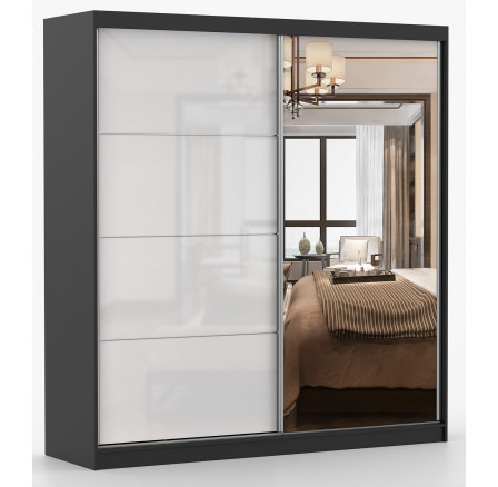 Šatní skříň MULTI 35 - 233 cm, Černá/Bílý Lesk