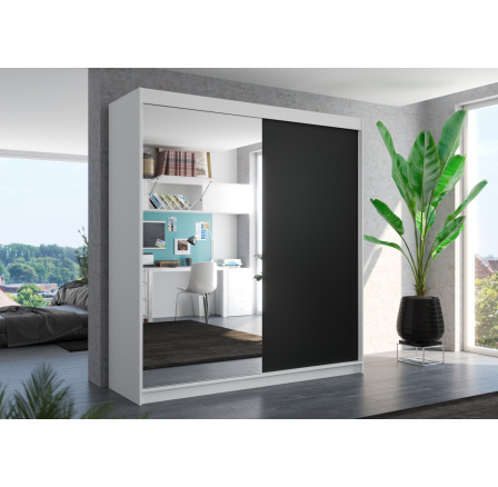 Posuvná skříň se zrcadlem DELLA 200 Bílá+Černá