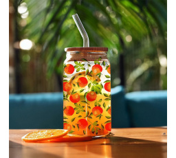 Sklenice s víčkem a brčkem Soleo 530ml pomeranče