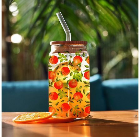 Sklenice s víčkem a brčkem Soleo 530ml pomeranče Sklenice s víčkem a brčkem Soleo 530ml pomeranče