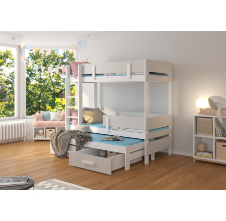 Třílůžková patrová postel s matracemi ETAPO 200x90 Bílá+Šedá