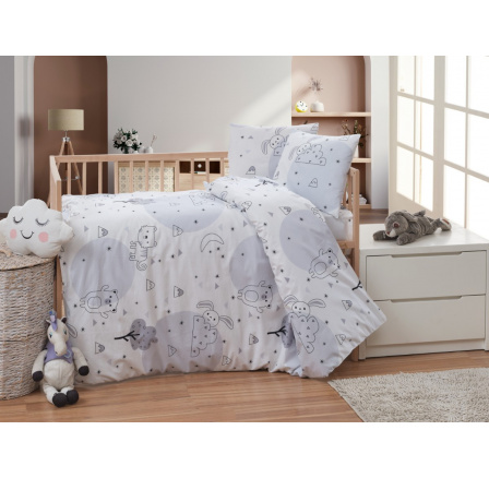 Krepové dětské povlečení do malé postýlky 90x135, 45x60 cm Zvířátka v zahradě zipový uzávěr