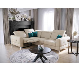 Rohová sedací souprava MALIBU , relax přírodní kůže 185x250 cm - levá, Kůže ecru