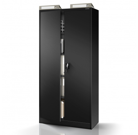 Kancelářská kovová skříň na dokumenty JAN, 900 x 1850 x 400 mm, černá