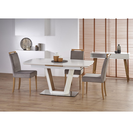 Jídelní stůl VALETTI, bílá/zlatý dub Jídelní stůl VALETTI, bílá/zlatý dub