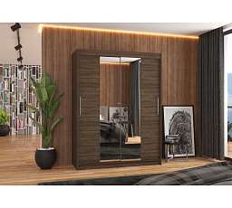 Šatní skříň s posuvnými dveřmi a zrcadlem INESS 150 Choco+Choco