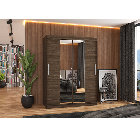 Šatní skříň s posuvnými dveřmi a zrcadlem INESS 150 Choco+Choco