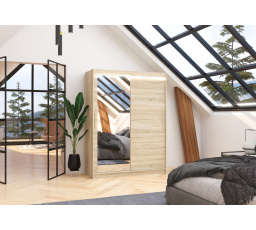 Posuvná skříň se zrcadlem a LED osvětlením BIANCO 150 Sonoma+Sonoma