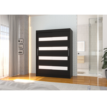 Posuvná skříň s lacobelem MARTINEZ 150 Černá+Bílý Lacobel