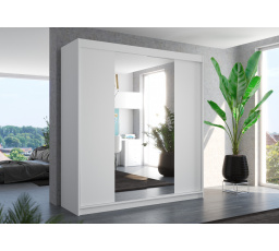 Šatní skříň s posuvnými dveřmi a zrcadlem PERQS 200 Bílá+Bílá