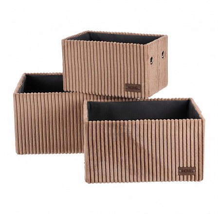 Koš regálový - manšestrový potah, hnědý, cena za sadu 3 ks