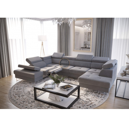 Rohová sedací souprava GALAXY MAX II , relax s funkcí spaní 215x350x170 - šedá , levá