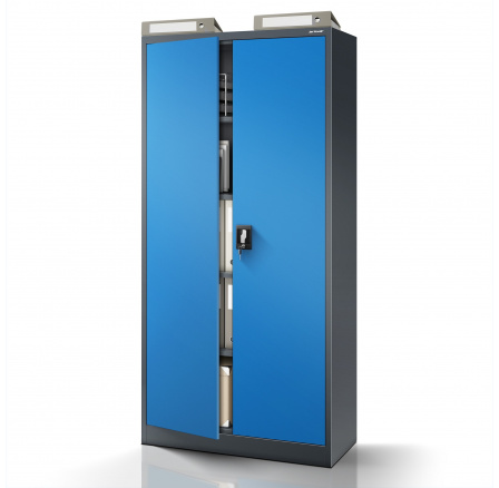 Kancelářská kovová skříň na dokumenty JAN, 900 x 1850 x 400 mm, antracitově-modrá