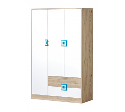Šatní skříň NICO 03, Světlý Dub/Bílá/Tyrkys