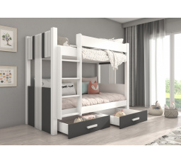 Dvoulůžková patrová postel s matracemi ARTA 180x80 Bílá+Antracit