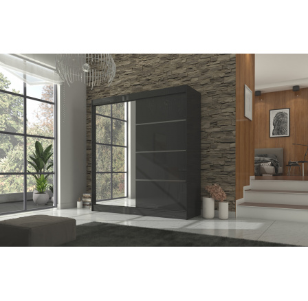 Posuvná skříň se zrcadlem GILTON 200 Černá+Černá Posuvná skříň se zrcadlem GILTON 200 Černá+Černá