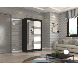 Posuvná skříň se zrcadlem a lacobelem TOURA 120 Černá+Bílá