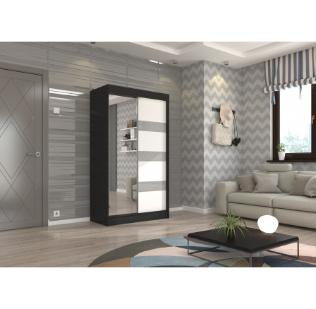 Posuvná skříň se zrcadlem a lacobelem TOURA 120 Černá+Bílá