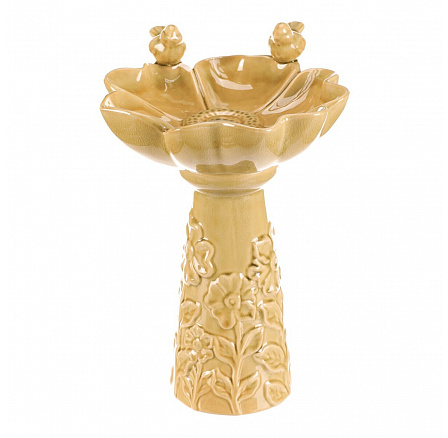 Krmítko/pítko - keramické, květ s ptáčky, stojaté, světle zelené