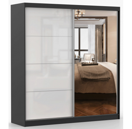 Šatní skříň MULTI 35 - 203 cm, Černá/Bílý Lesk