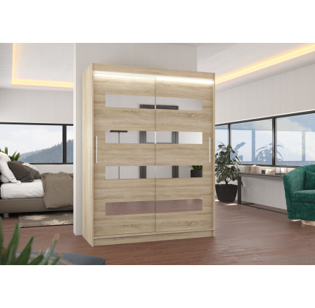 Posuvná skříň se zrcadlem a LED osvětlením BALTIC 150 Sonoma+Sonoma