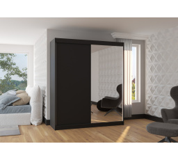 Šatní skříň s posuvnými dveřmi a zrcadlem VIKI 180 Černá+Černá