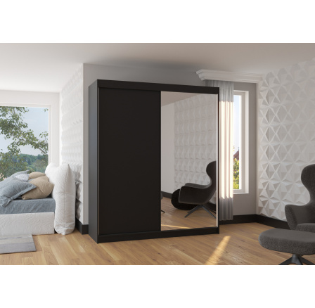 Šatní skříň s posuvnými dveřmi a zrcadlem VIKI 180 Černá+Černá Šatní skříň s posuvnými dveřmi a zrcadlem VIKI 180 Černá+Černá