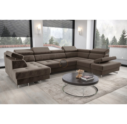 Rohová sedací souprava GALAXY MAX II s funkcí spaní 210x350x165 - hnědá , pravá