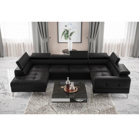 Rohová sedací souprava TOSCANIA MAX I 170x350x185 cm přírodní kůže - černá kůže , pravá
