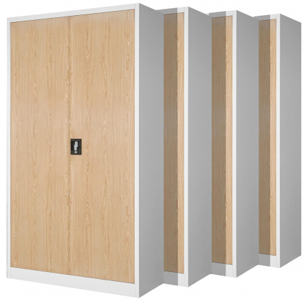 Sada 4x kancelářská kovová skříň na dokumenty JAN, 900 x 1850 x 400 mm, Eco Design: bílá/ dub sonoma