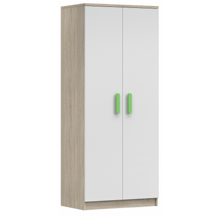 Šatní skříň 2D SMYK III - 06, Dub Sonoma/Bílá/Zelená