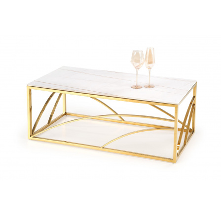 Konferenční stůl UNIVERSE 3, Efekt bílého mramoru/Zlatá