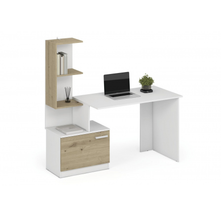 Psací stůl MISO, Bílá/Dub Artisan Psací stůl MISO, Bílá/Dub Artisan