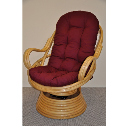 Ratanové houpací křeslo Swivel medové vínový polstr