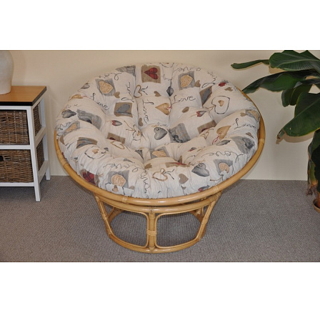 Ratanový papasan 115 cm medový - polstr motiv srdce Love